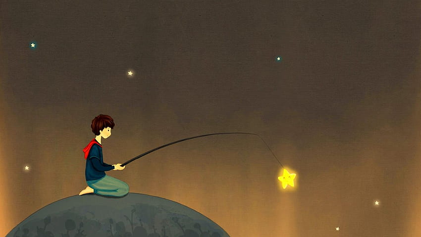 Children fantasy art sci fi planets stars fishing cute, cute art HD wallpaper