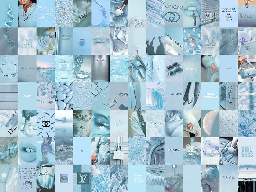 130 PCS Baby Blue Wall Collage Kit Light Blue Art, aesthetic baby blue collage HD wallpaper