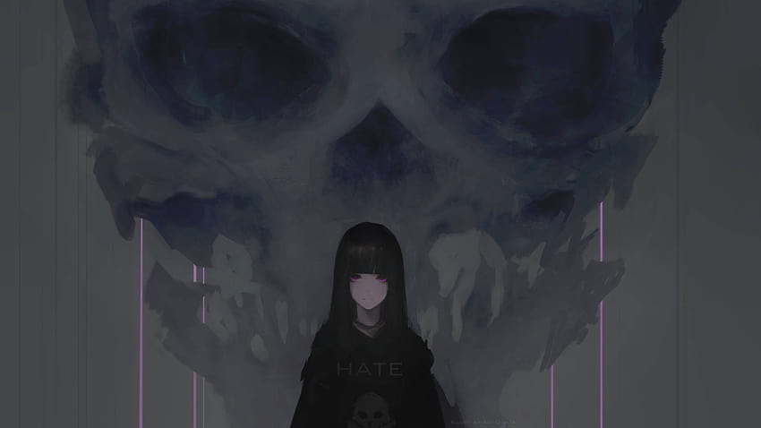 검은 머리 여성 일러스트레이션, 디지털 아트, 삽화, Aoi Ogata, 심미적 어두운 애니메이션 PC HD 월페이퍼