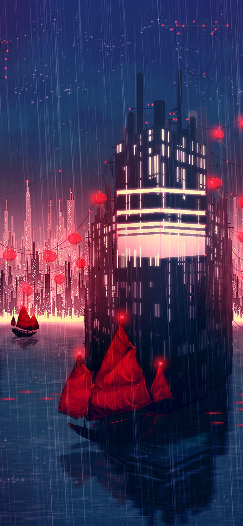 iPhone11papers, anime night city rain HD phone wallpaper