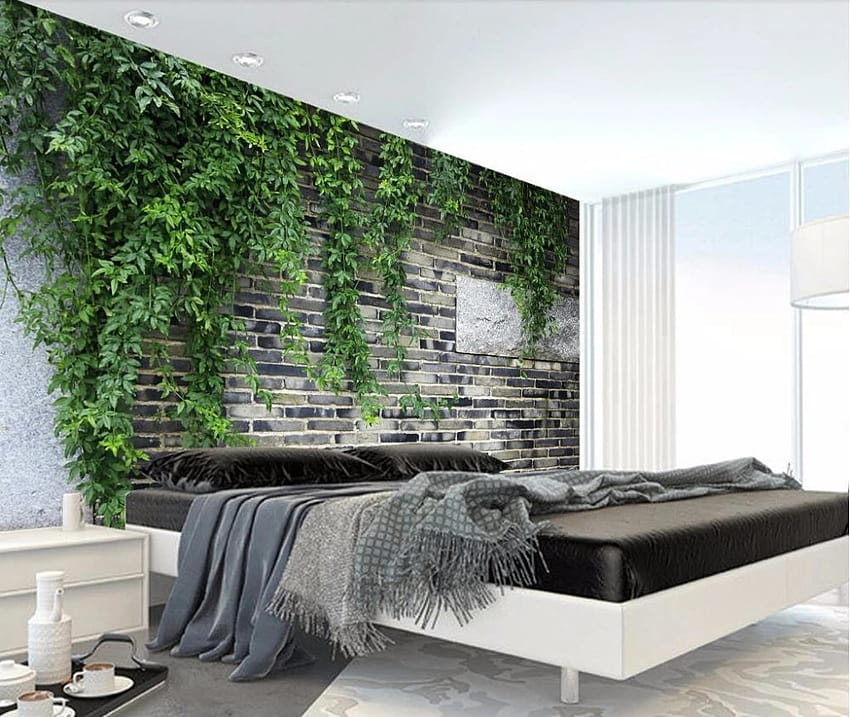 CJSIR personnalisé mur de briques feuilles vertes fleur vigne brique mur TV arrière-plans mur salon chambre 3d décor Fond d'écran HD