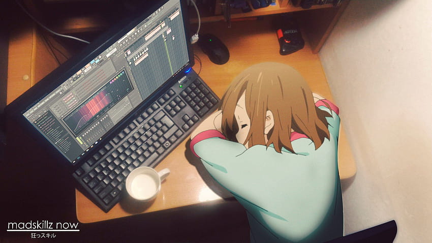 : gadis anime, K ON, Hirasawa Yui, sedang tidur, watermark 2560x1440, gadis anime mengantuk Wallpaper HD