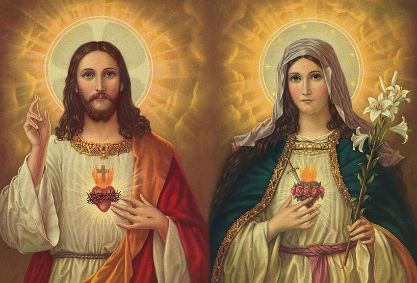 > 예수와 마리아의 성심, 티없으신 마리아의 성심을 위하여 HD 월페이퍼
