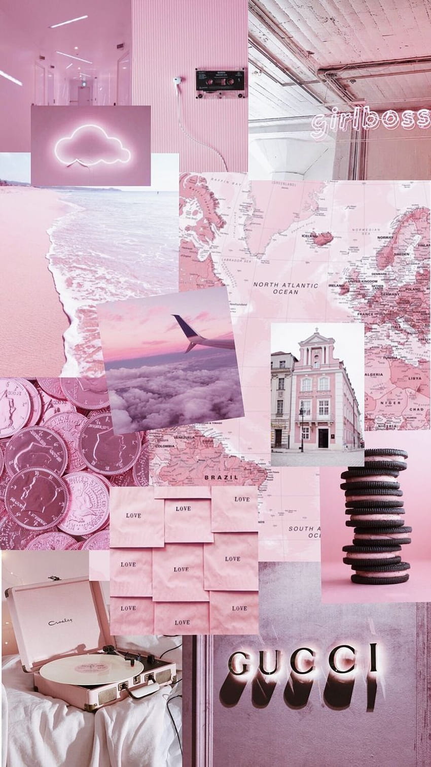 Ästhetische rosa Collage, hellrosa Collage HD-Handy-Hintergrundbild