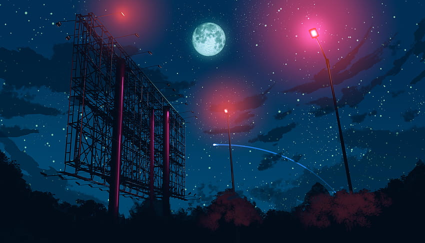 Natur, im Freien, Beleuchtung, Nacht, Weltraum, in der Größe geändert von Ze Robot, Stadt-Anime-Nachthimmel HD-Hintergrundbild