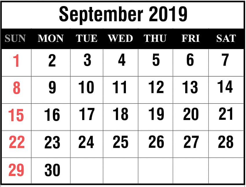 September 2019 Calendar Printable Blank Templates PDF Page HD wallpaper