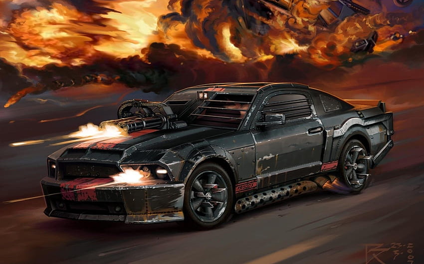 Armas pretas explosões de carros arte digital ... up, explosão de carro papel de parede HD