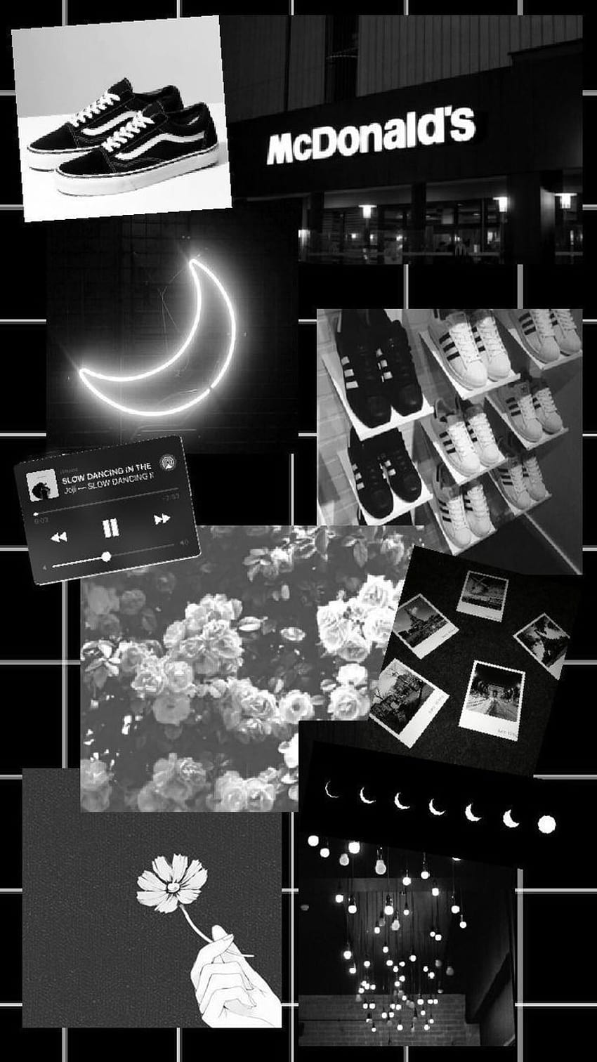 Schwarz-Weiß, schwarze Collage-Ästhetik HD-Handy-Hintergrundbild