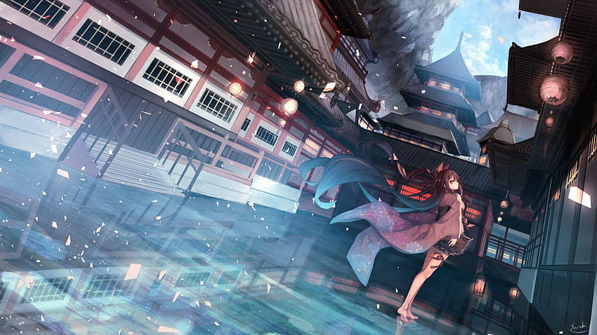 2560x1440 Anime Girl, Japanese Buildings, Traditional, japanese animation HD wallpaper