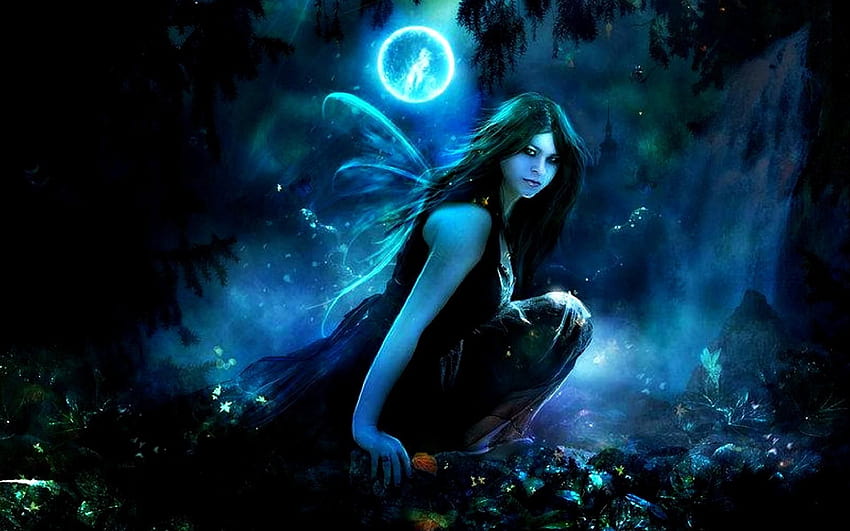 Black Fairy, fairy blue HD wallpaper