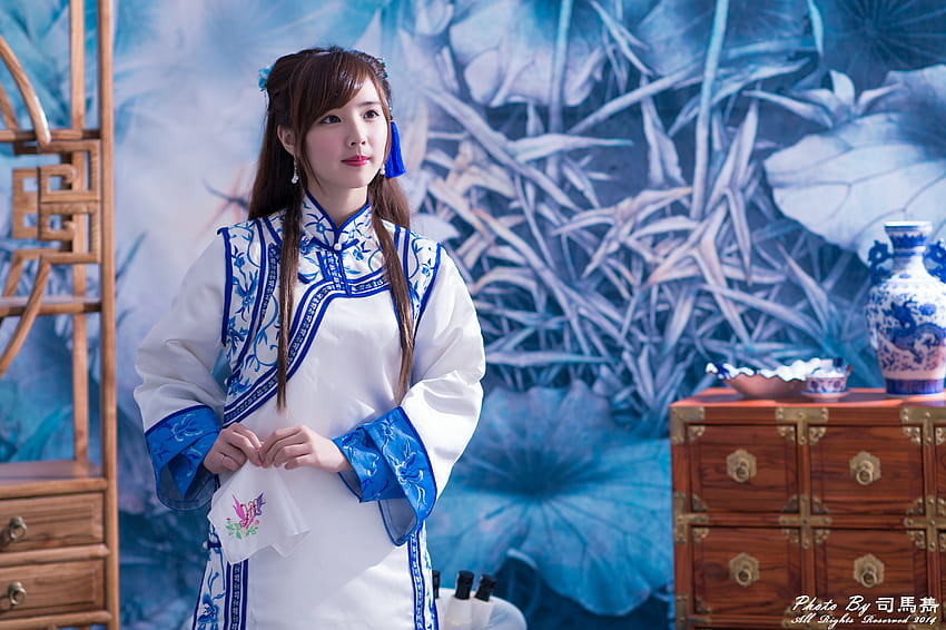 Yu Chen Zheng Ultra, chinese women blue HD wallpaper