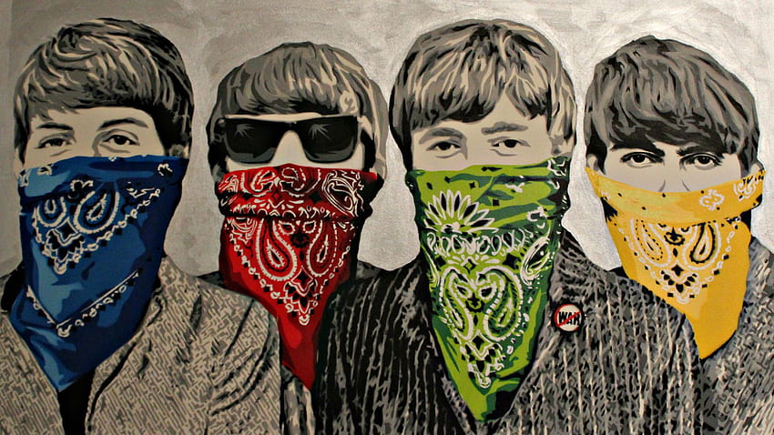 Banksy The Beatles Bandanna Graffiti band group, brainwashing HD wallpaper
