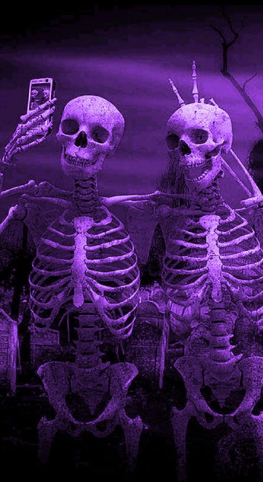 Игла на неоново лилаво, лилав скелет HD тапет за телефон