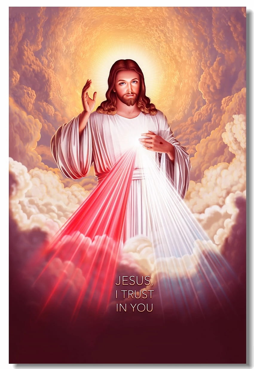 Kustom Kanvas Lukisan Dinding Divine Mercy Of Jesus Poster Aku Percaya Padamu Stiker Dinding Yesus Kristus Tuhan Memberkatimu Stiker yesus memberkati wallpaper ponsel HD