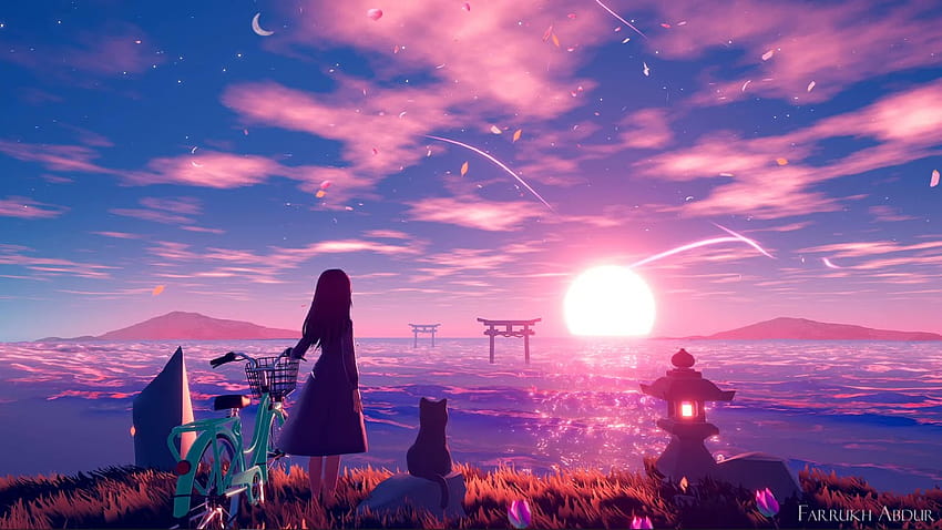 Anime Japanese Sunset Live, coucher de soleil au Japon Fond d'écran HD