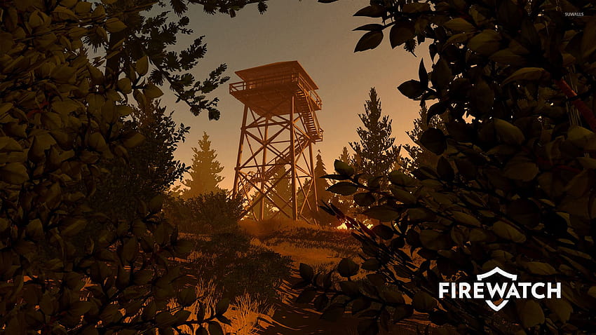 Fire lookout tower seen from the forest, fire tower HD wallpaper