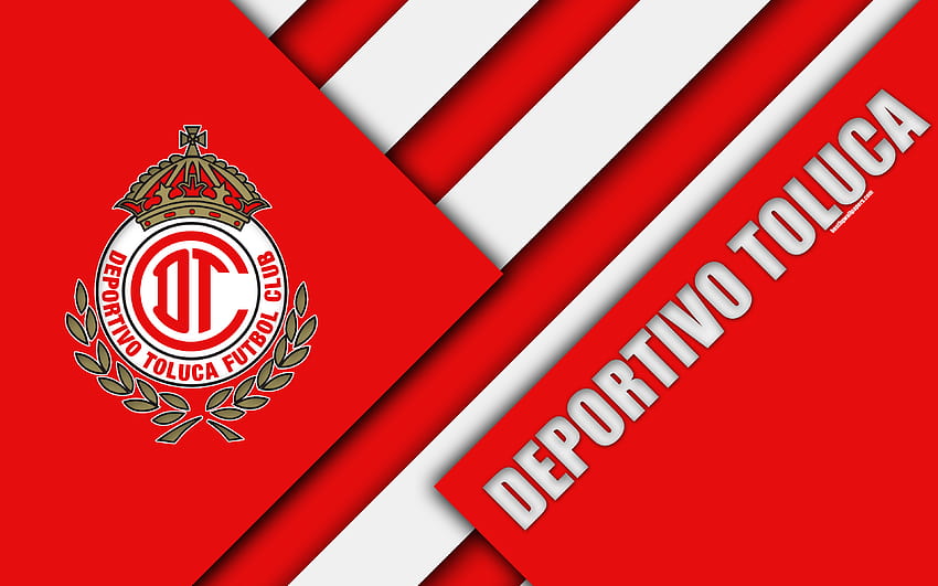 Deportivo Toluca FC、Mexican Football Club、マテリアル デザイン、ロゴ、赤白の抽象化、Toluca de Lerdo、メキシコ、Primera Division、Liga MX、解像度 3840x2400。 高品質、 高画質の壁紙