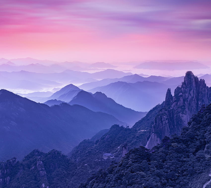 Mountains, Morning, Foggy, Huawei Mate 10, Stock, fogy mountains HD wallpaper