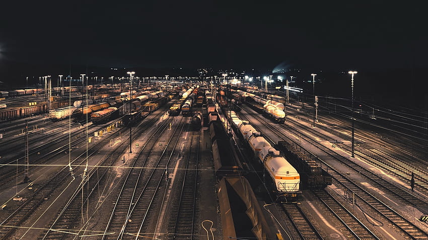 Train station, railroad, night 2560x1600 HD wallpaper