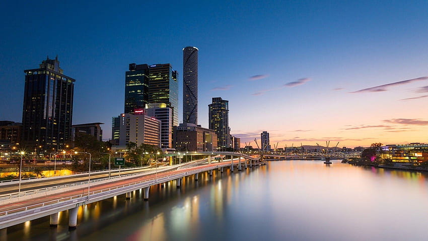 オーストラリア、ブリスベン、都市、都市の景観、超高層ビル、川、 高画質の壁紙