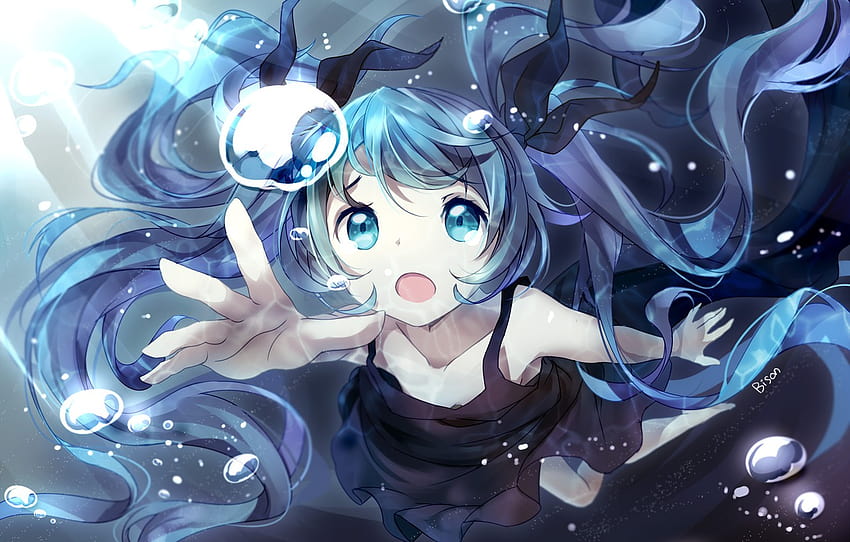 Blue, kawaii, bubble, anime, anime girl, HD wallpaper