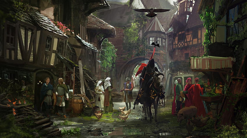 1920x1080 the middle ages, the city, knight, medieval town, 1980x anime HD wallpaper