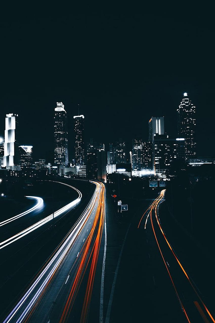 : 회색 콘크리트 건물, 애틀랜타, 미국, 도로 야간 전화 HD 전화 배경 화면
