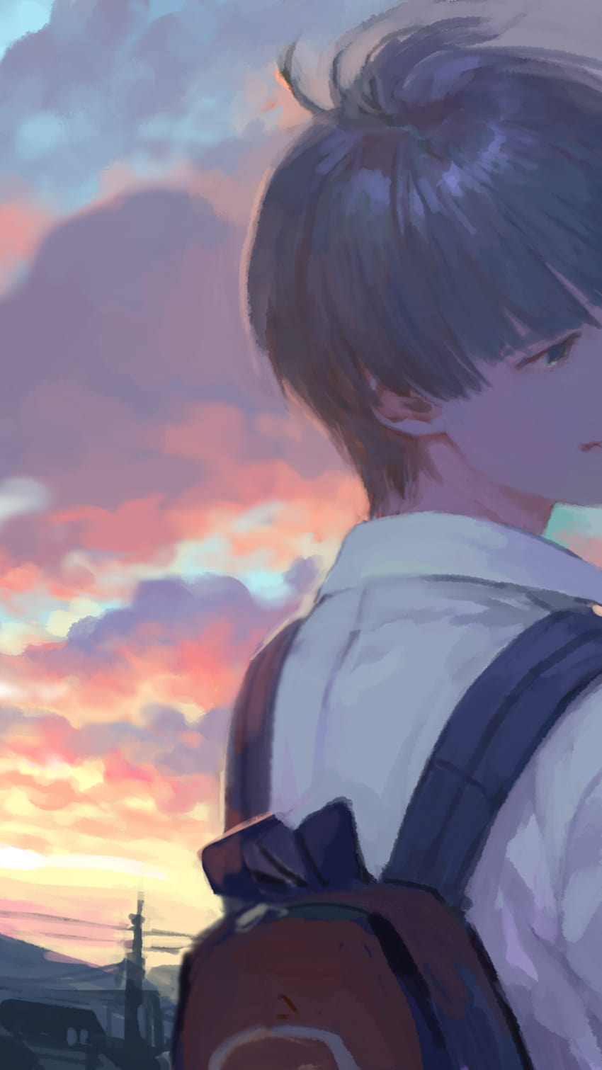 720x1280 Anime Boy, Backpack, Sunset, School Uniform, Smiling for ...