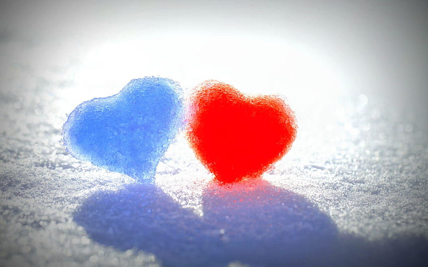 awesome blue red snow hearts wide, happy new year love HD wallpaper