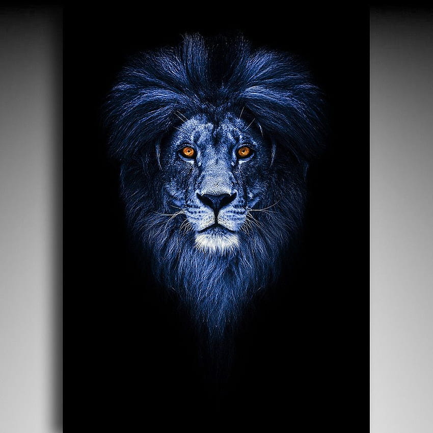 Impresiones en lienzo de animales abstractos, arte de pared, león fuego y azul hielo, león en la oscuridad de pintura al óleo de animales, decoración del hogar fondo de pantalla del teléfono