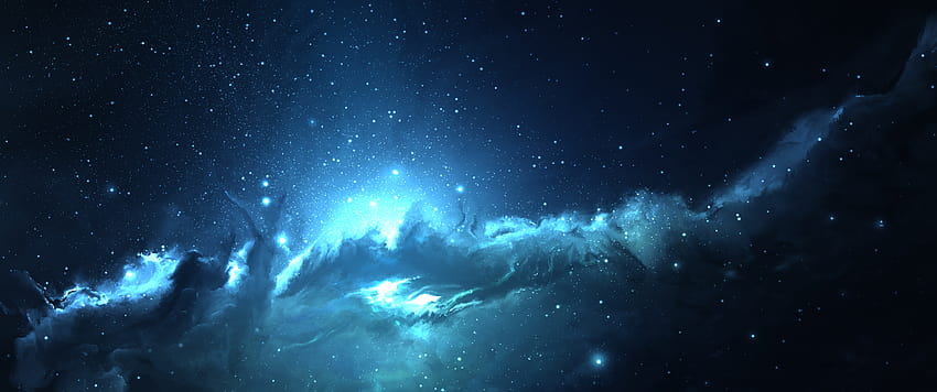: galaxie, bleu, nébuleuse, Ultra large, atmosphère, univers, astronomie, capture d'écran, ordinateur, cosmos, Objet astronomique 3440x1440, Nébuleuse bleue Fond d'écran HD
