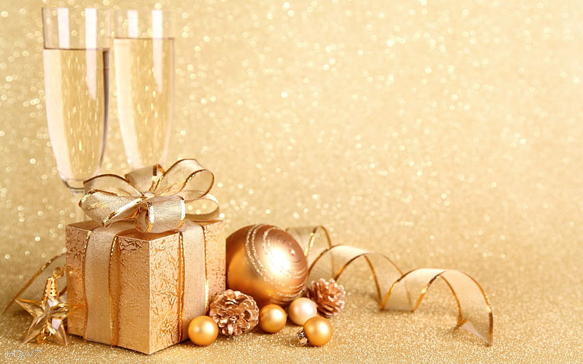 christmas presents and glasses of wine, presents christmas HD wallpaper