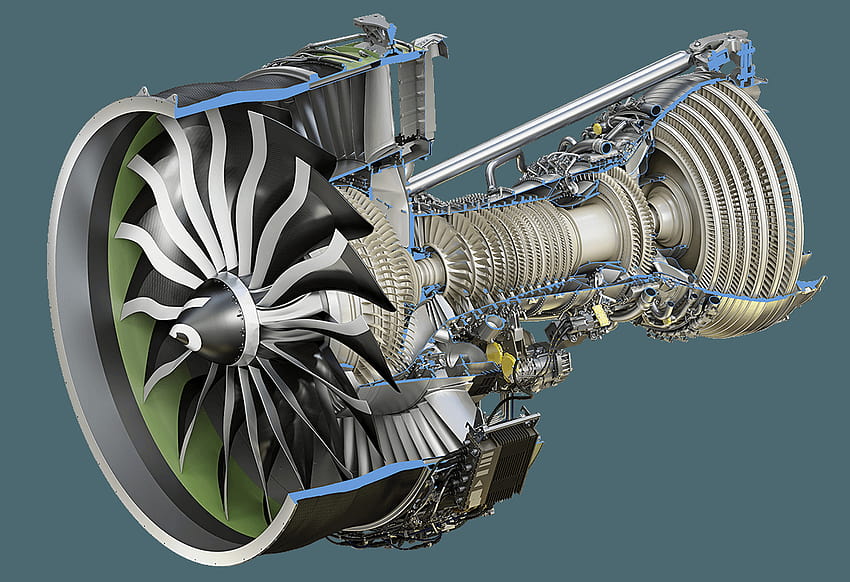 Motor de aeronave comercial GE9X, motor a jato papel de parede HD