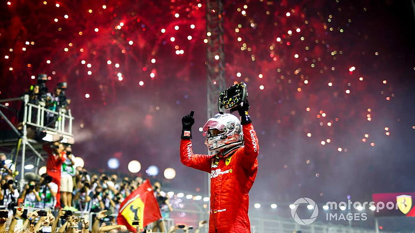 Zwycięzca wyścigu Sebastian Vettel na GP Singapuru 2019, logo Sebastian Vettel Tapeta HD