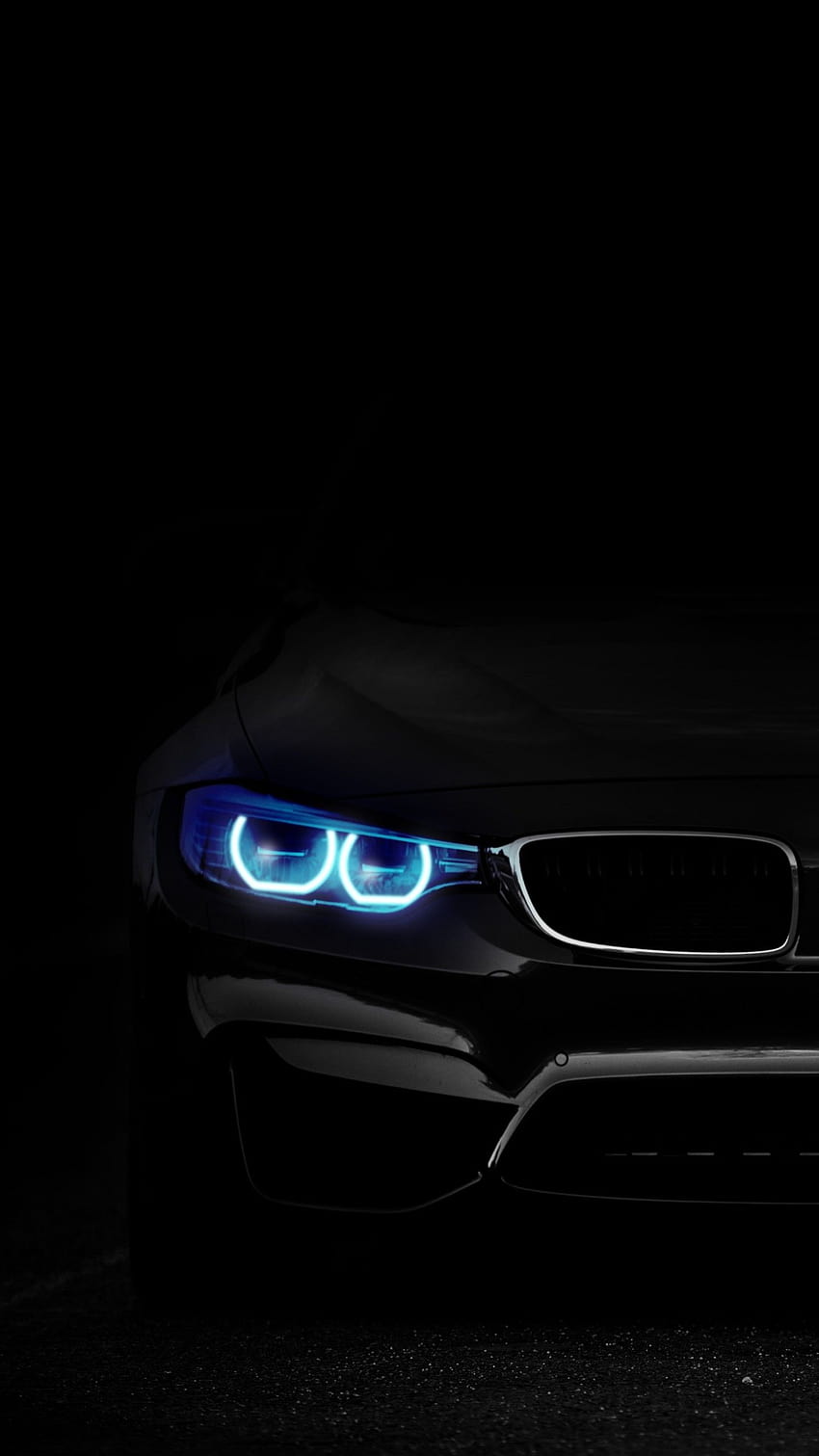 BMW M3, ангелски очи, черен фон, черно/тъмно, тъмна кола amoled HD тапет за телефон