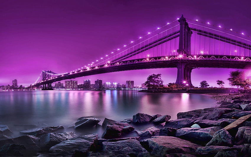 лилави мостове, лилава панорама HD тапет