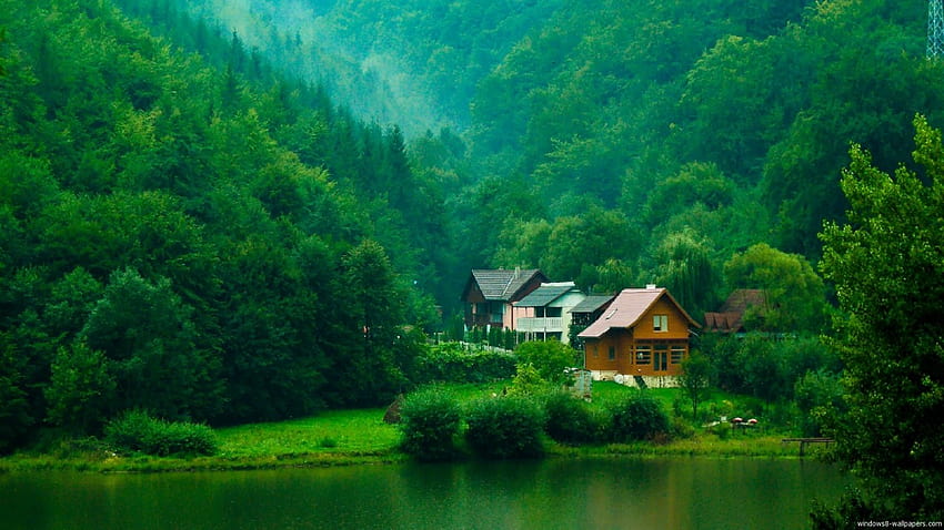 casa, vallata, verde, natura, windows, cool green nature Sfondo HD