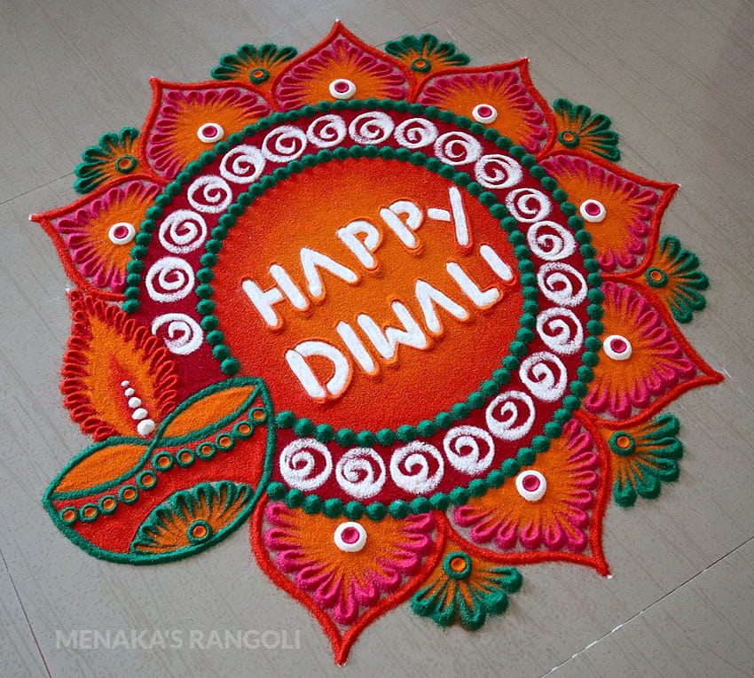 Mutlu Bayramlar Diya Rangoli Tasarımı, diwali rangoli HD duvar kağıdı