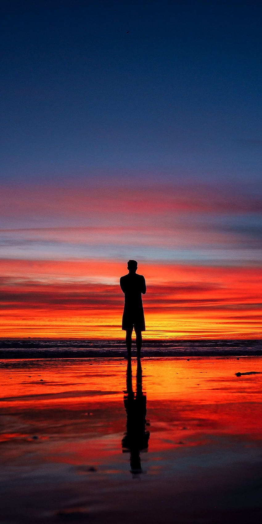 Calm, peace, silhouette, reflections, man and sunset, 1080x2160, calm boy HD phone wallpaper