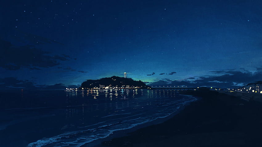 Night Beach Sky Anime papel de parede HD