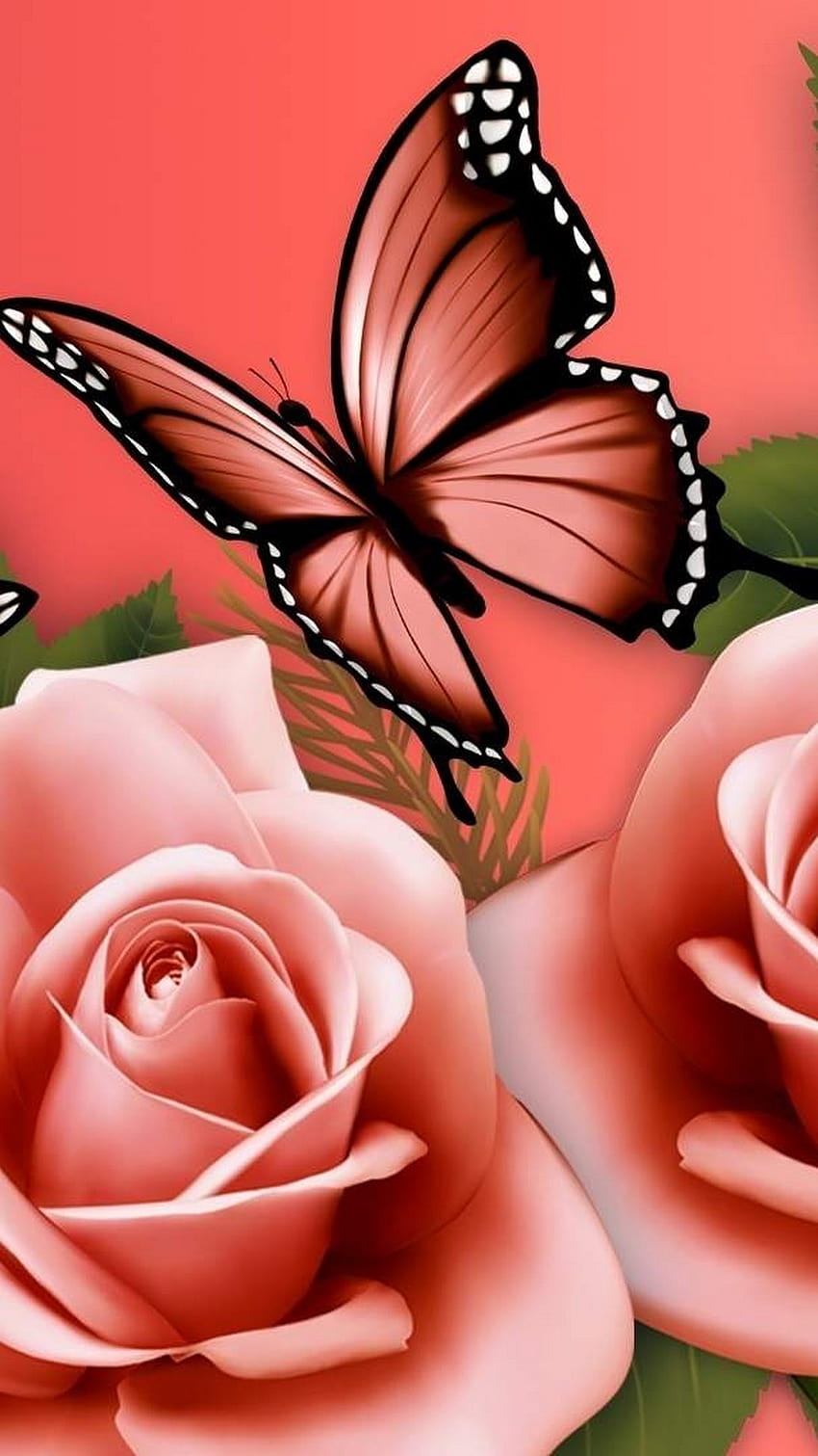 Aesthetic Butterfly Red, flowers and butterfly aesthetic HD phone wallpaper