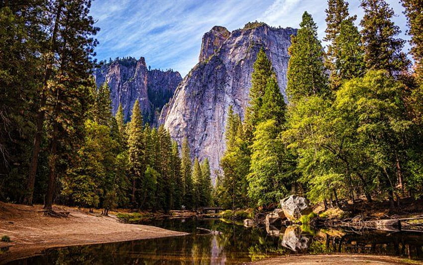 Yosemite National Park, river, mountains, summer, California, beautiful nature, USA, America ., summer california parks HD wallpaper