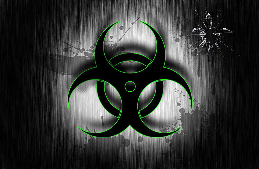 4 Green Biohazard, toxic symbol HD wallpaper