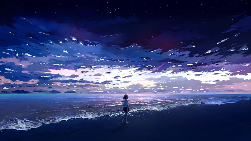 Anime girl, seashore, beach, art , 2560x1440, Dual Wide, 16:9, , anime 2560x1440 HD wallpaper