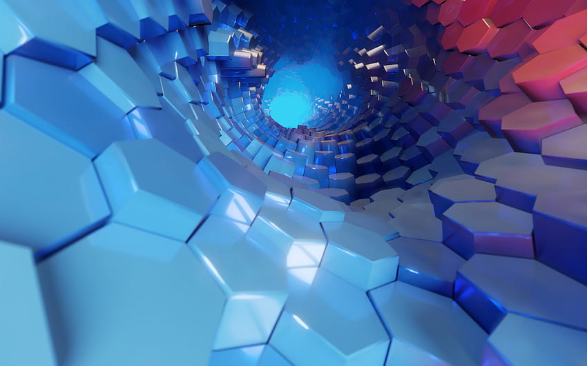 Hexagon 3D Blue Abstract หกเหลี่ยมสีน้ำเงิน วอลล์เปเปอร์ HD