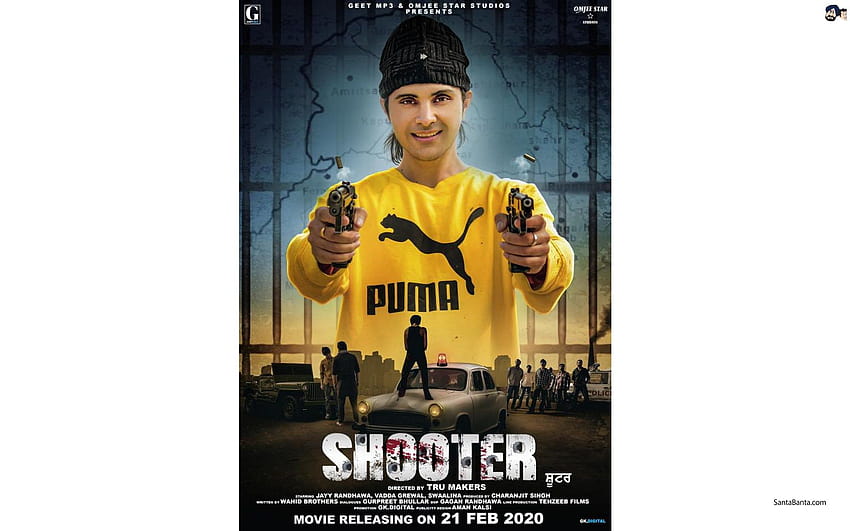 Jayy Randhawa nel poster del film punjabi `Shooter`, film sparatutto Sfondo HD
