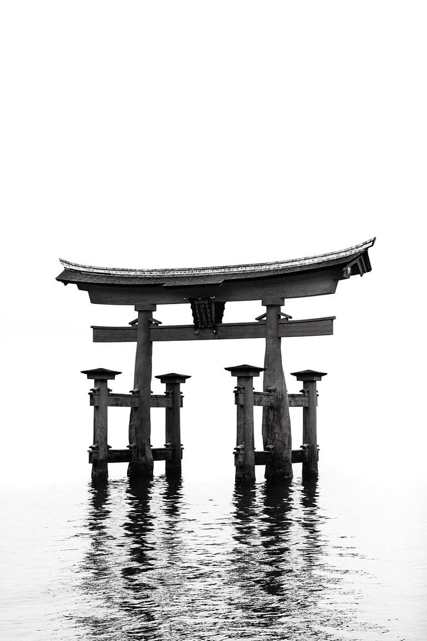 torii gate black and white phone HD phone wallpaper