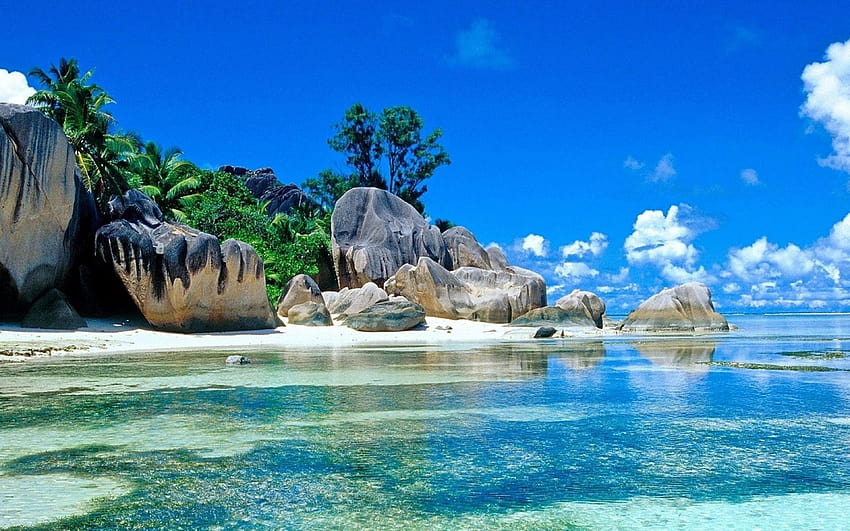 바다 열대 섬 돌 하늘색 여름 HD 월페이퍼