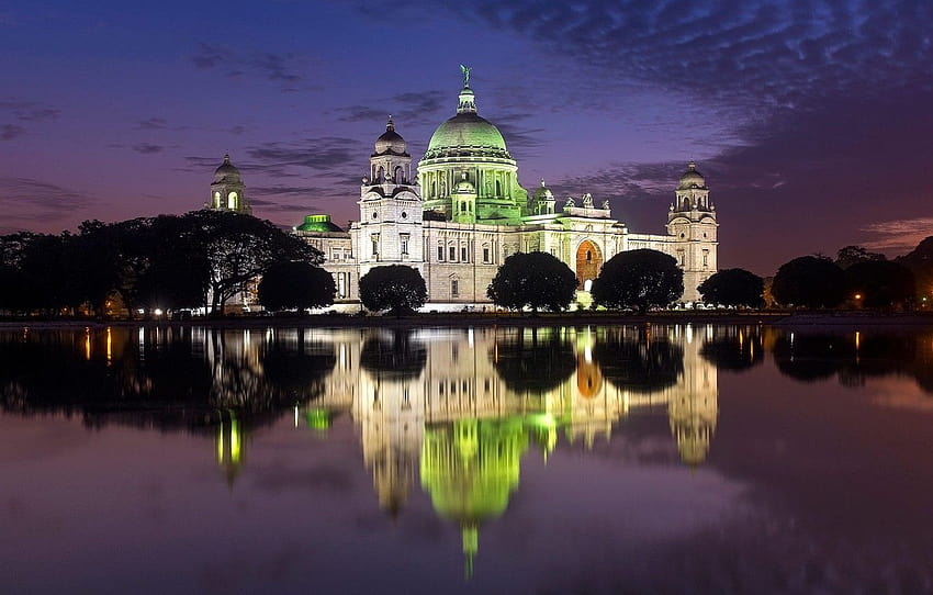 night, lights, reflection, India, Kolkata, Victoria Memorial , section пейзажи HD wallpaper