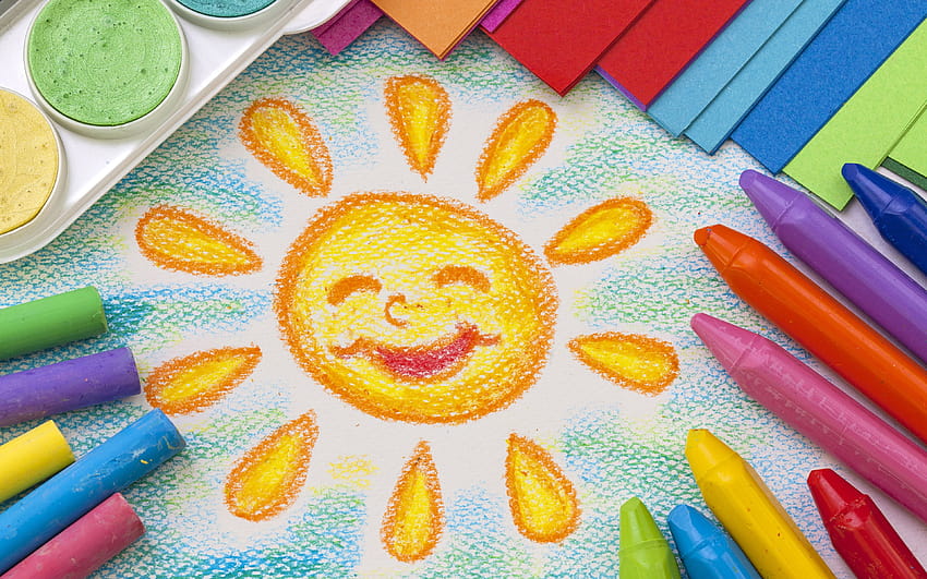 Crayon Drawing, Colorful, Sun, , Creative Graphics, crayons HD wallpaper